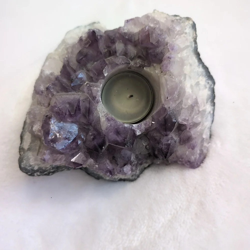 Amethyst Crystal Candle Holder Purple Raw Geode Cluster - Picture 15 of 16